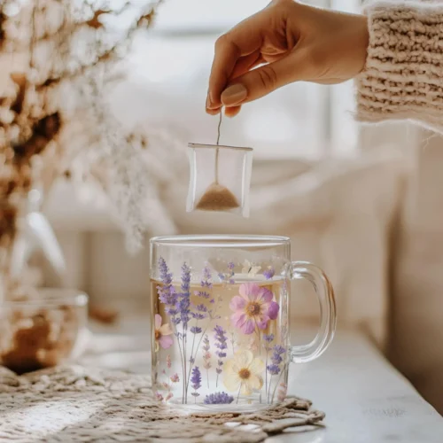 Lavender & Wildflowers Glass Mug (10oz) – Clear Floral Mug - Blakeli
