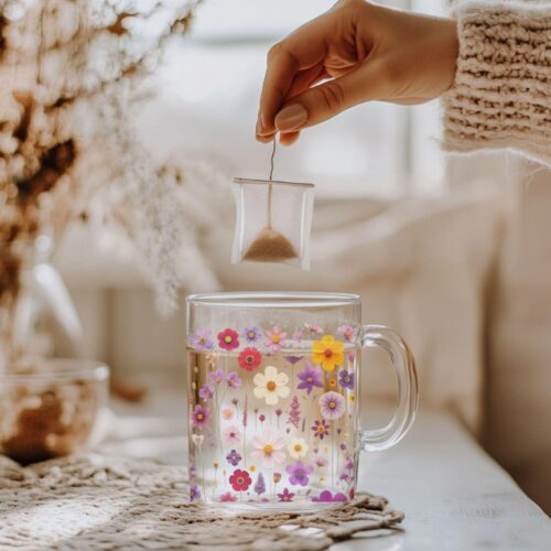 Pressed Wildflower Glass Mug (10oz) – Clear Floral Mug - Blakeli