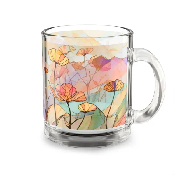 Mountain Poppies Glass Mug (10oz) – Clear Floral Mug - Blakeli