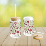 Mushroom Iced Coffee Cup with Lid and Straw - Glass Tumbler 16oz - Blakeli