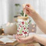 Mushroom Iced Coffee Cup with Lid and Straw - Glass Tumbler 16oz - Blakeli